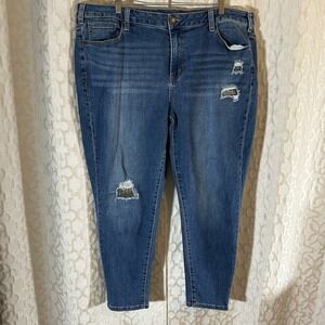 Lane Bryant Women's Skinny Blue Jeans Super Stretch Size 22 Camo Patch